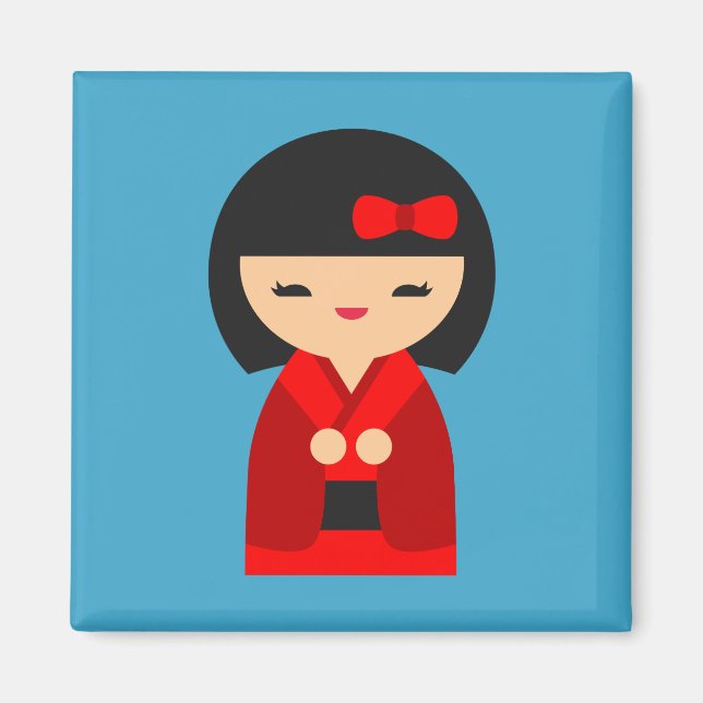Red Kokeshi Japanska dockor Magnet (Framsidan)