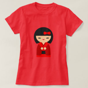 Red Kokeshi Japanska dockor T Shirt
