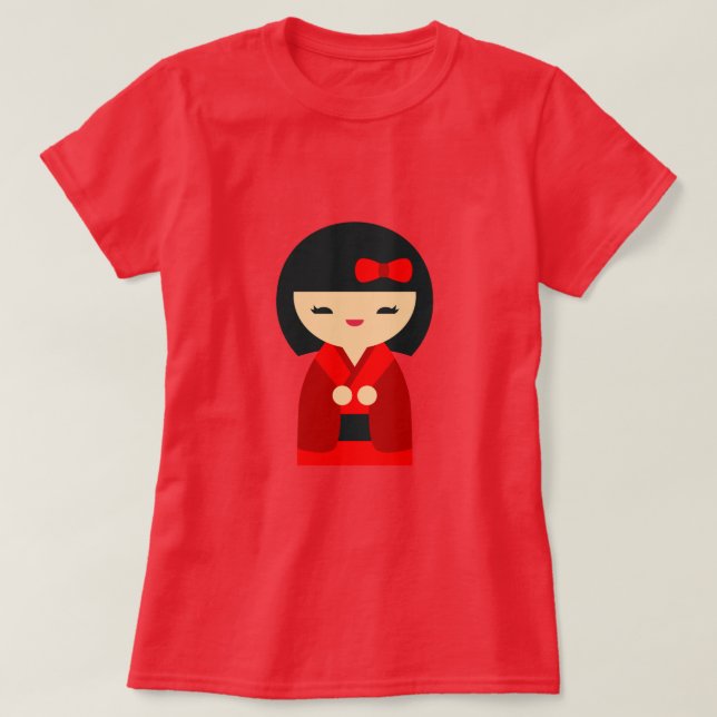 Red Kokeshi Japanska dockor T Shirt (Design framsida)