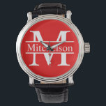 Red Kor Pub LR Monogram Armbandsur<br><div class="desc">Red kor pub Life Roman font monogrammed handklocka</div>