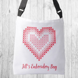 Red Kor-stich Heart Embroidery Tote Axelväska