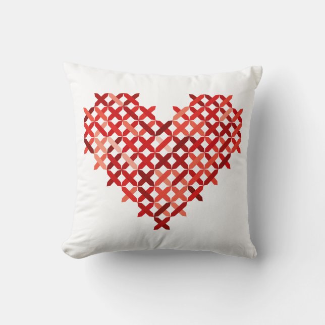 Red Kor-Stitch look Heart Reversible Land Kudde (Framsida)
