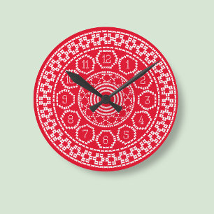 Red Kor Stitch Sweater Stil Wall Clock Rund Klocka