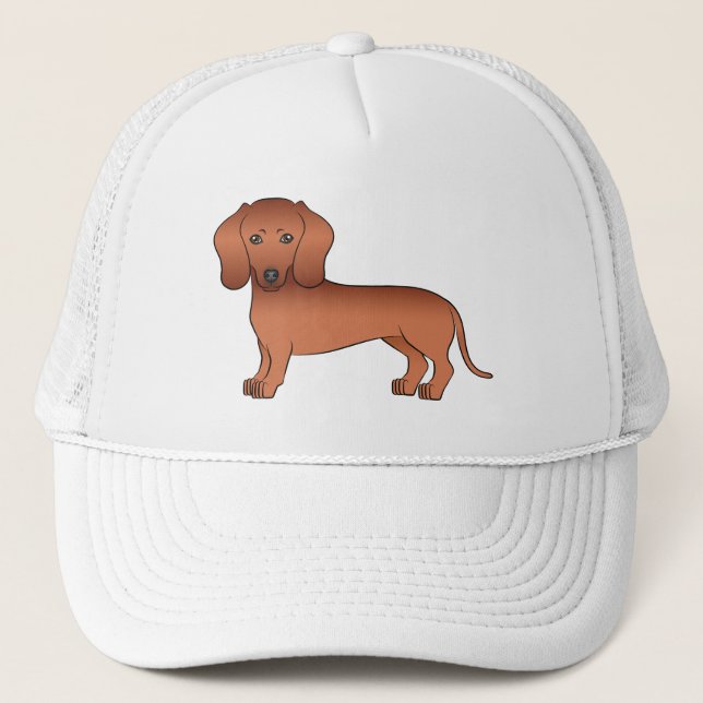 Red Kort Hair Dachshund Cute Tecknad hund Keps (Framsida)