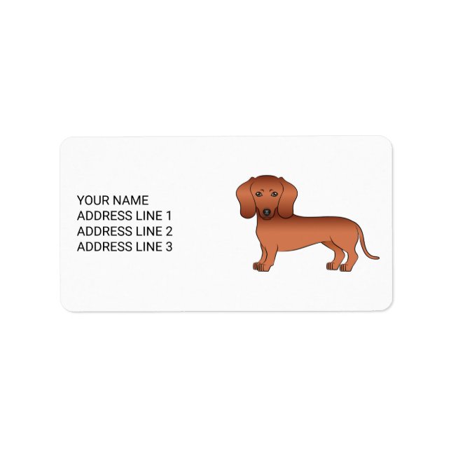 Red Kort Hair Dachshund Cute Tecknad hund & Text Adressetikett (Framsidan)