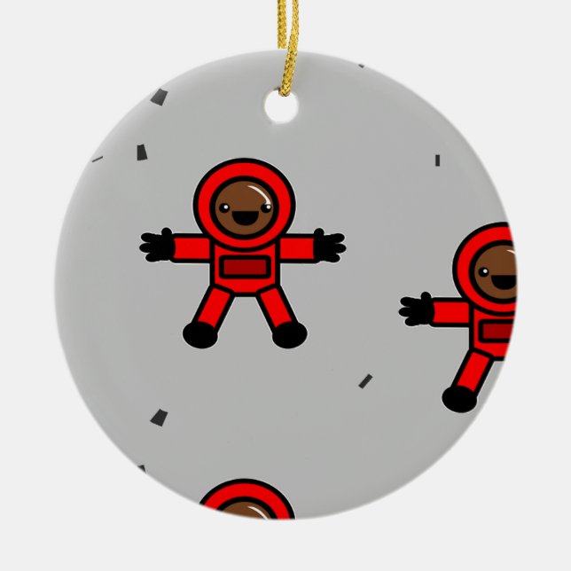 Red kostym astronauter på grått julgransprydnad keramik (Framsidan)