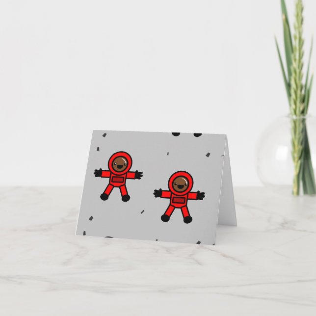 Red kostym astronauter på grått kort (Framsida)