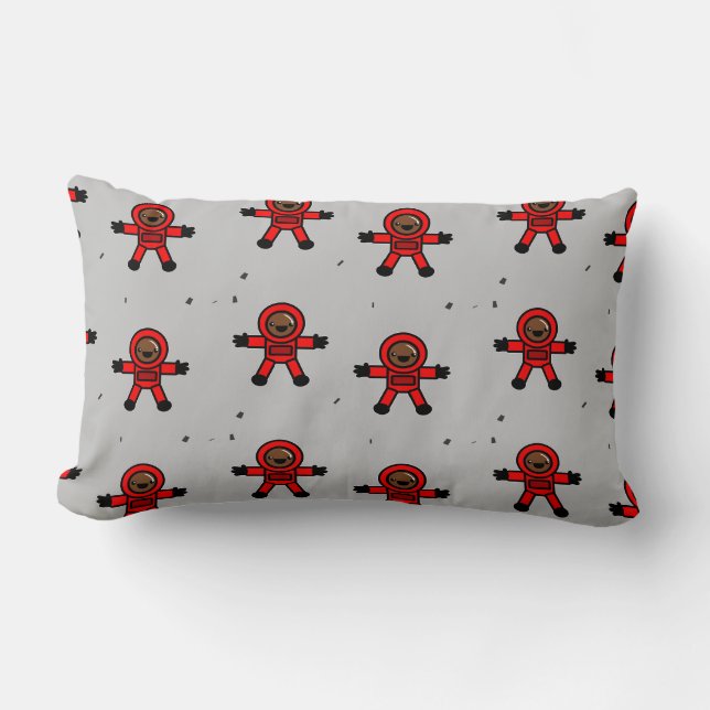 Red kostym astronauter på grått lumbarkudde (Framsida)