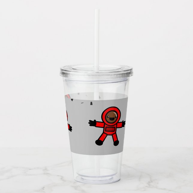 Red kostym astronauter på grått take away mugg (Framsida)