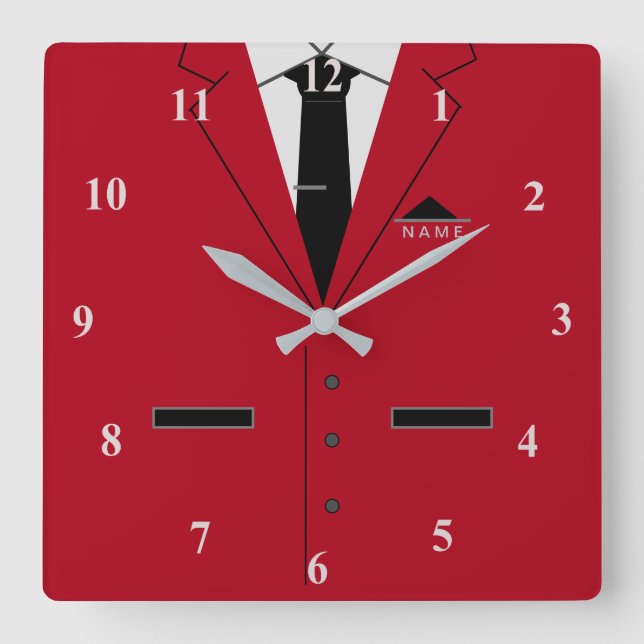 Red Kostym & Black Necktie - lägg till ditt namn / Fyrkantig Klocka (Framsida)