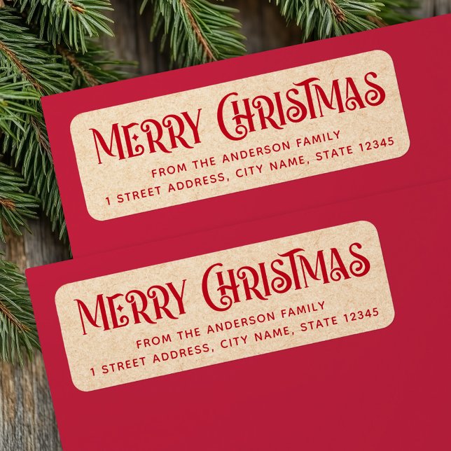 Red Kraft festive God jul returadress Returadress Etikett (Red Kraft festive Merry Christmas return address Label)