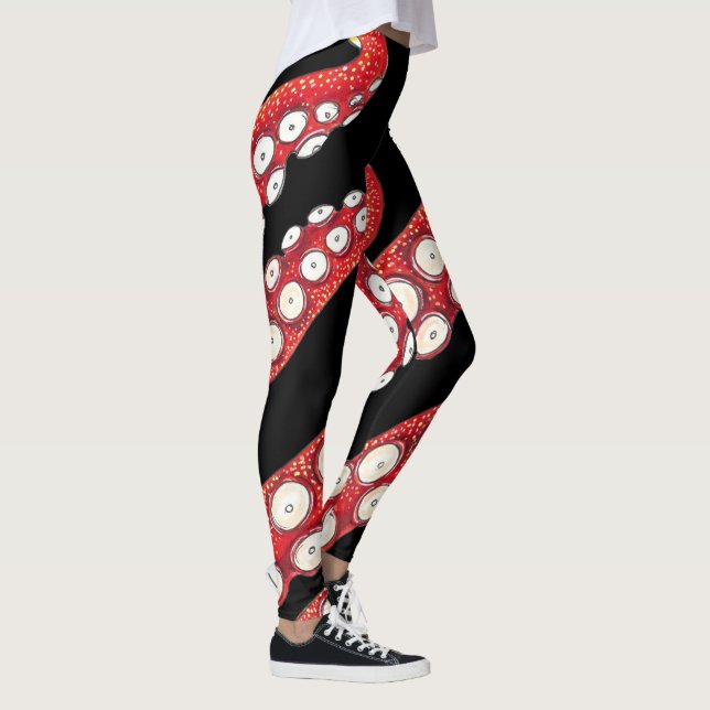 Red Kraken Octopus Tentacles Black Leggings (Höger)