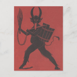 Red Krampus Basket Switch Chain Tunga Vykort