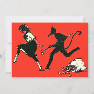 Red Krampus Chasing Woman Apples
