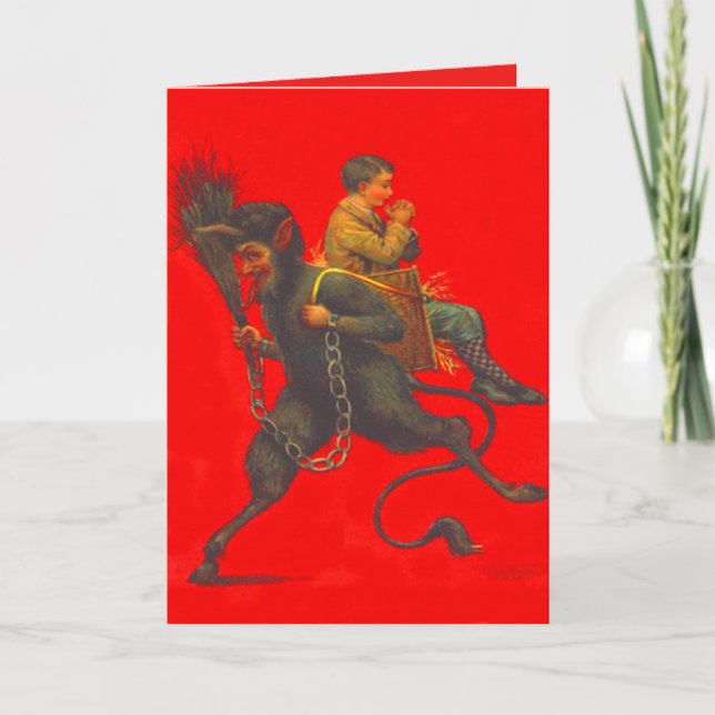 Red Krampus Kidnapping Praying Boy Helgkort (Framsida)