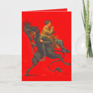 Red Krampus Kidnapping Praying Boy Helgkort