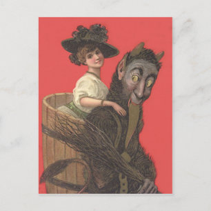 Red Krampus Kidnapping Woman Switch Vykort