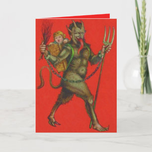 Red Krampus Pitchfork Switch Kidnappande barn Helgkort