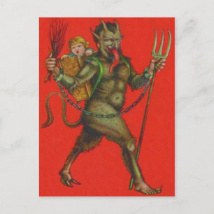 Red Krampus Pitchfork Switch Kidnapping Child Vykort
