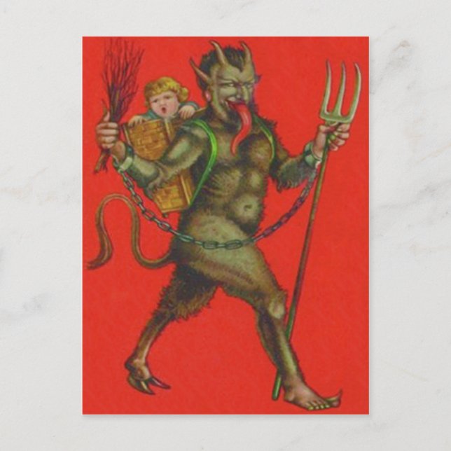 Red Krampus Pitchfork Switch Kidnapping Child Vykort (Framsida)