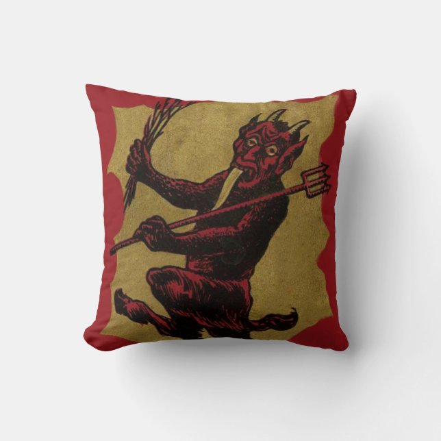 Red Krampus Pitchfork Switch Tunga Kudde (Framsida)