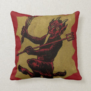 Red Krampus Pitchfork Switch Tunga Kudde