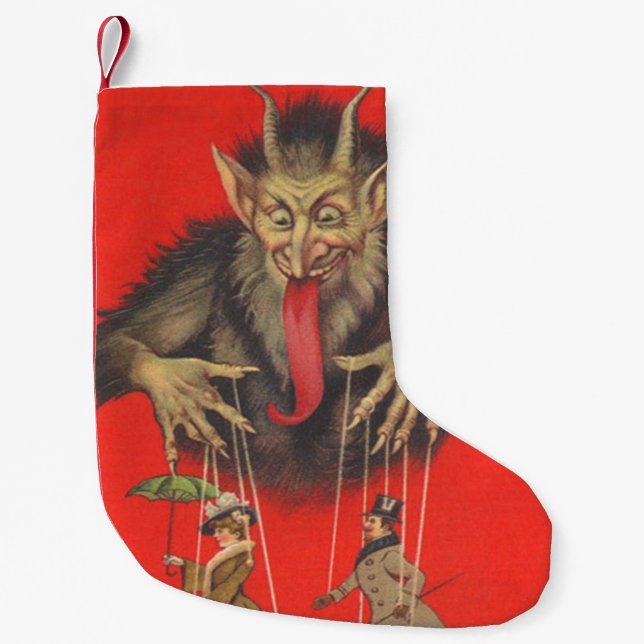 Red Krampus Puppeteer Couple Liten Julstrumpa (Framsidan)