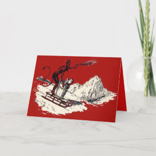 Red Krampus Sleigh Mountain Switch Kidnappad Helgkort
