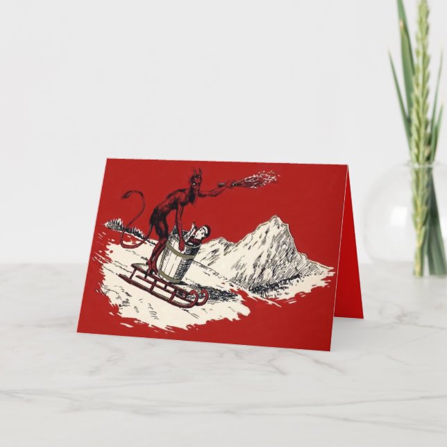 Red Krampus Sleigh Mountain Switch Kidnappad Helgkort (Framsida)