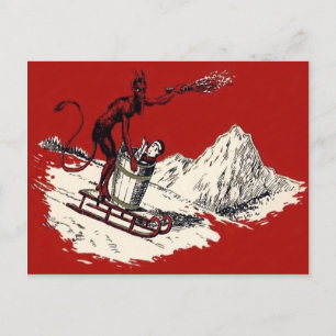 Red Krampus Sleigh Mountain Switch Kidnappad Vykort