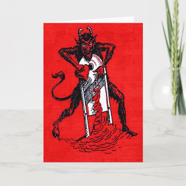 Red Krampus Slicing Heart Helgkort (Framsida)