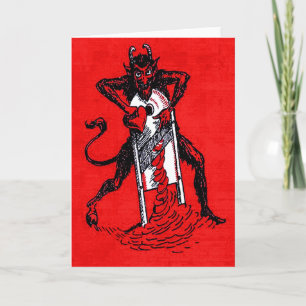 Red Krampus Slicing Heart Helgkort