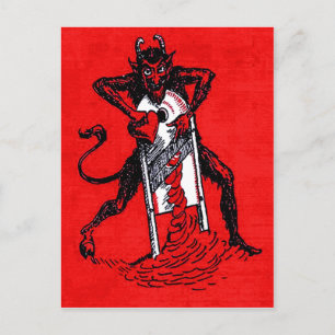Red Krampus Slicing Heart Vykort