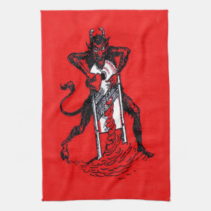 Red Krampus Slicing Heartbrytare Kökshandduk