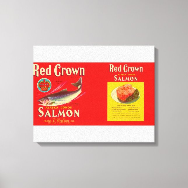 Red Krona Brand Salmon Label-Seattle, WA Canvastryck (Framsida)