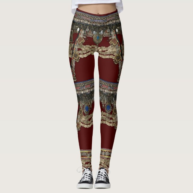 Red Kuchi Tribal Mönster Leggings (Framsida)