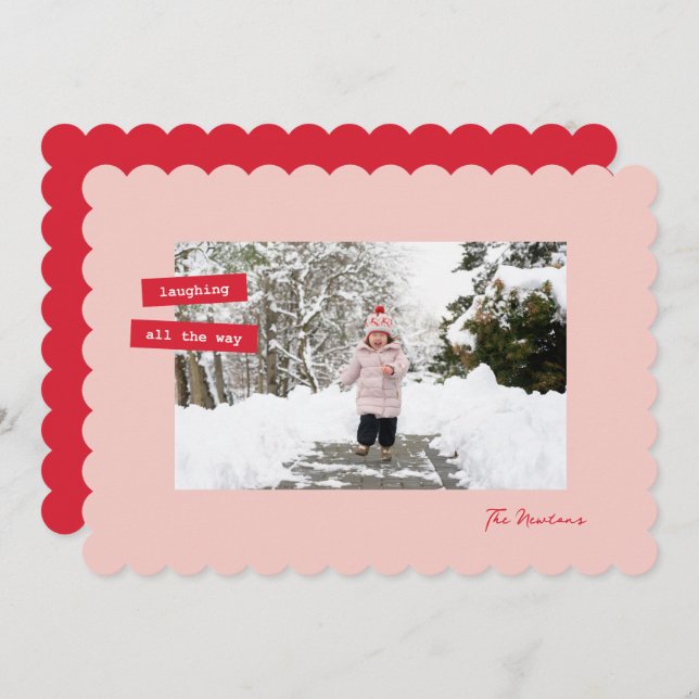 Red Label Single Photo Flat Holiday Card Julkort (Fram/baksida)
