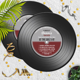 Red Label Vinyl Record 50:e Födelsedagsfesten Inbjudningar