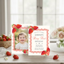 Red Lace Berry First Birthday Photo Invitation