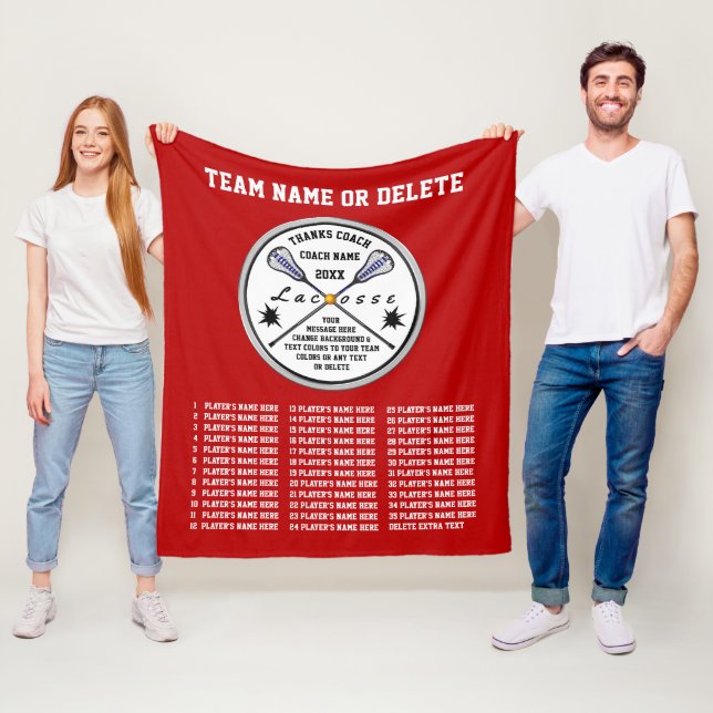 Red Lacrosse Coach Gift Ideas, ALL Player's Namn Fleecefilt (På plats)