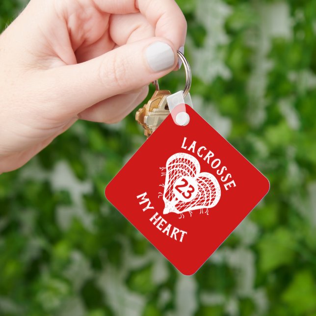 Red Lacrosse My Heart Photo Keychain Nyckelring (Hand)