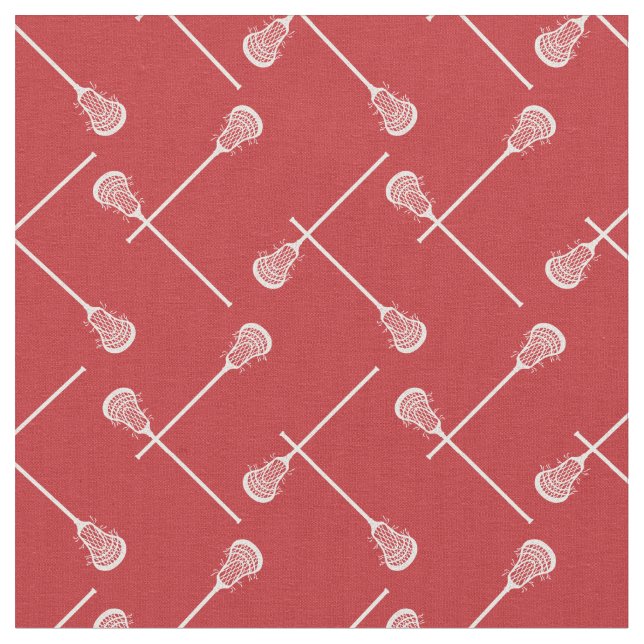 Red Lacrosse White Sticks Patterned Tyg (Närbild)