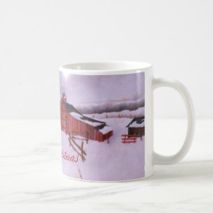 Red-ladugård på den tunga vintern snö kaffemugg