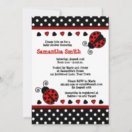 Red Ladybug Baby Shower Black and White Polka dots Inbjudningar
