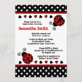 Red Ladybug Baby Shower Black and White Polka dots Inbjudningar