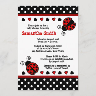 Red Ladybug Baby Shower Black and White Polka dots Inbjudningar