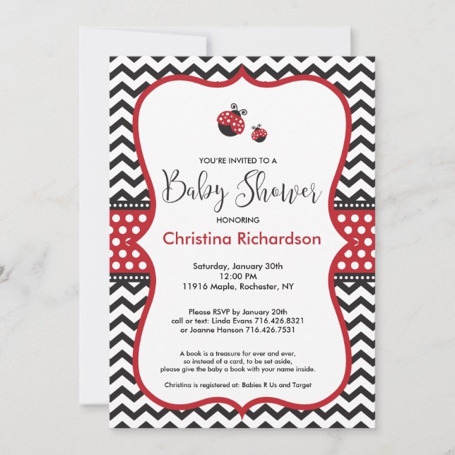 Red Ladybug Baby Shower-inbjudan Inbjudningar (Framsida)