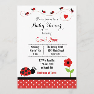 Red Ladybug Baby Shower Inbjudan Polkadot