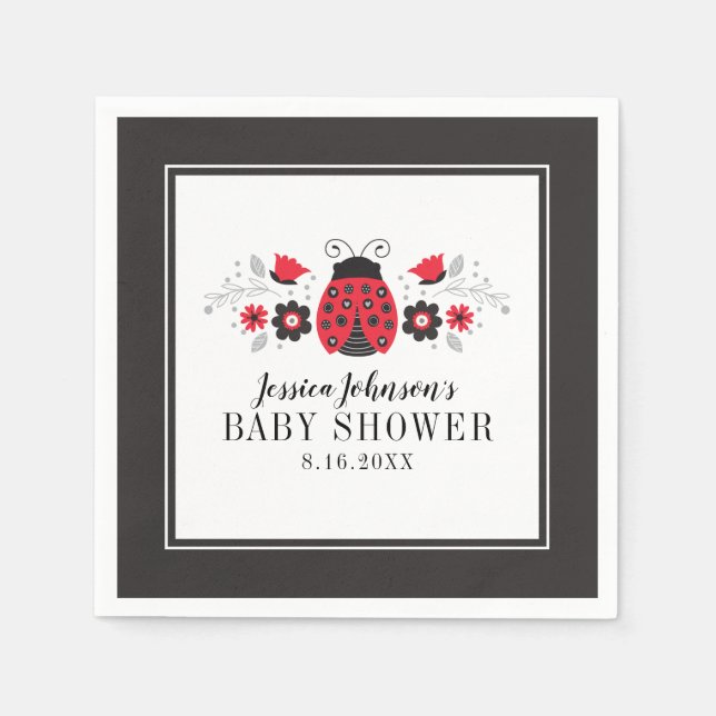 Red Ladybug Baby Shower Napkin Pappersservett (Framsidan)