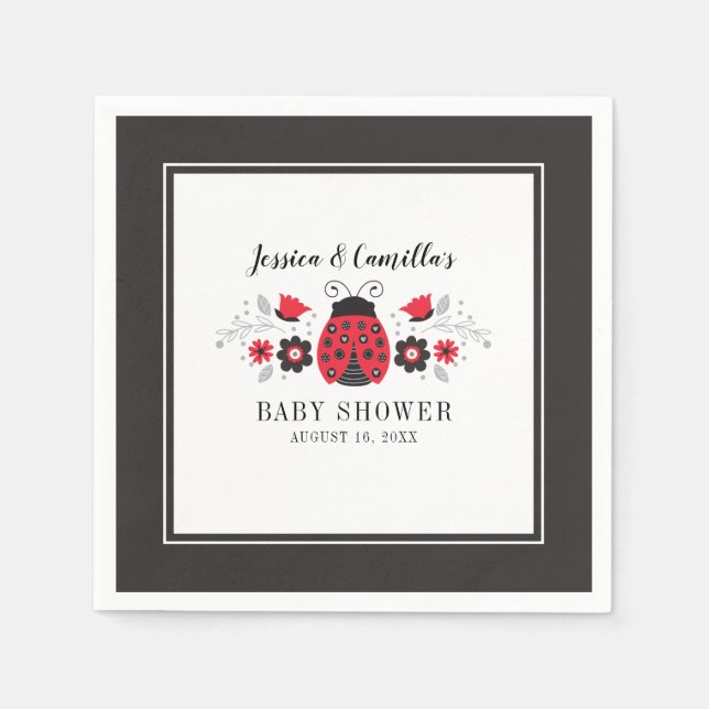 Red Ladybug Baby Shower Napkin Pappersservett (Framsidan)